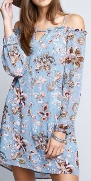 Hayden Women's Blue Floral Off-Shoulder Knee Length Dress - Picture 8 of 8